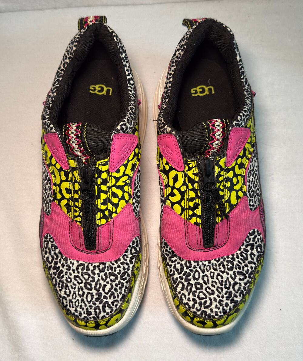 UGG CA805 Zip Panther Leopard Print Sneakers Women Size 11 Neon Pink 1114258